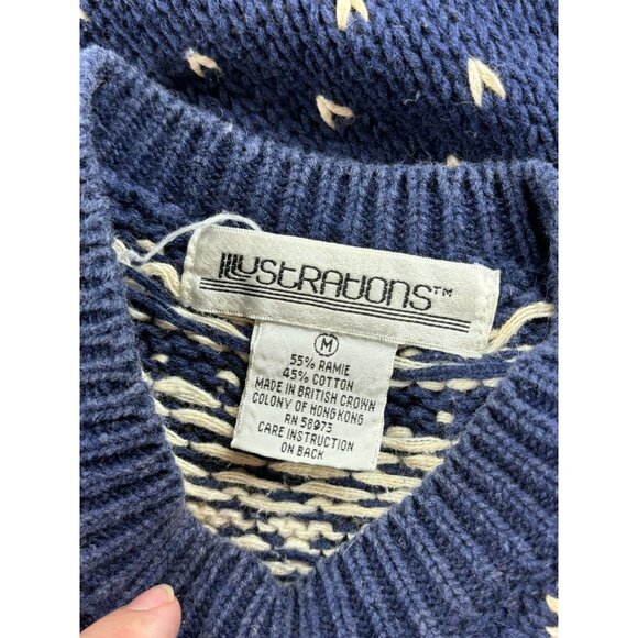 Vtg Illustrations Sweater Knit M Hong Kong Cabin Fever Fair Isle Hearts - Picture 3 of 6